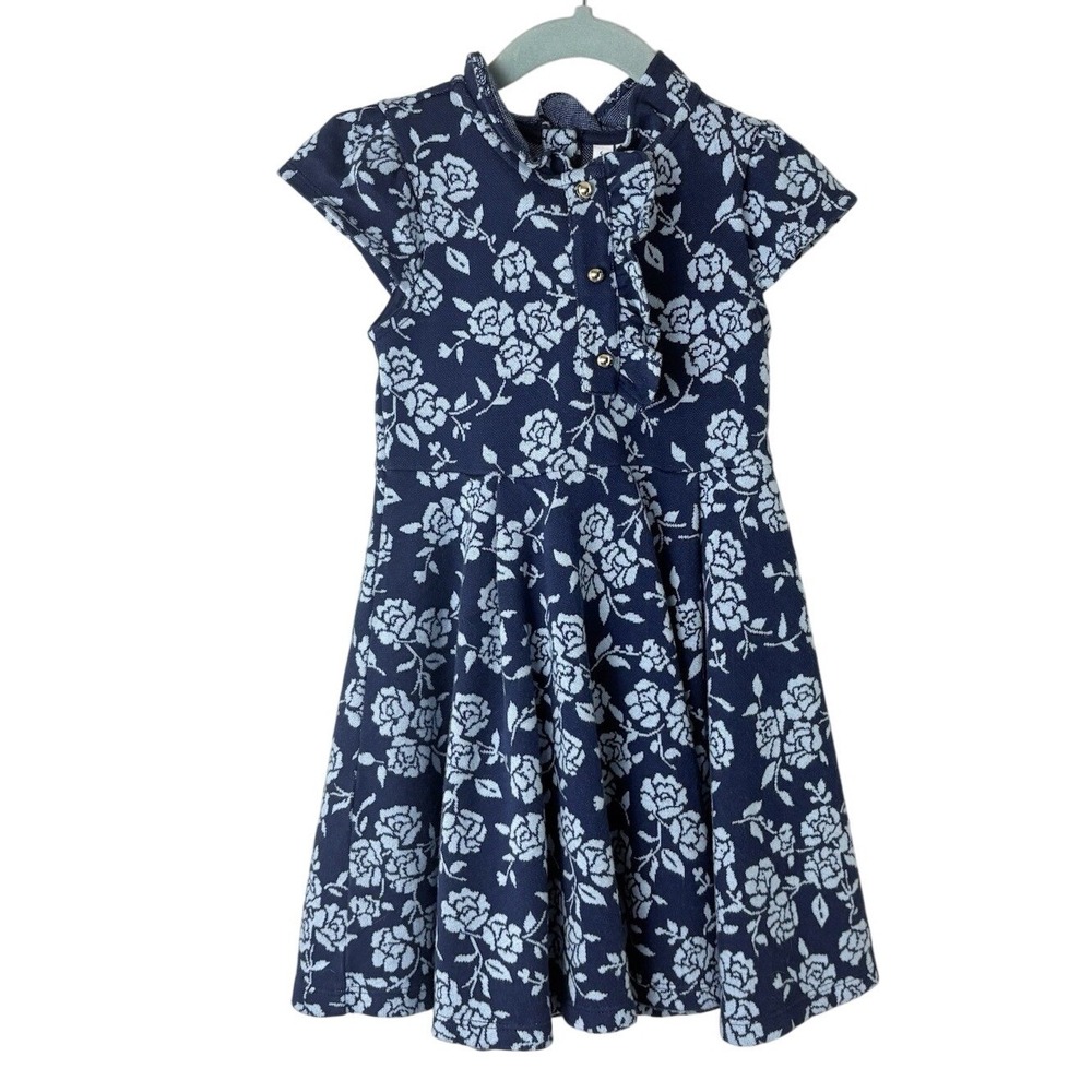Janie & Jack Girls 5 Jacquard Blue Floral Dress Special Occasion Southern Preppy